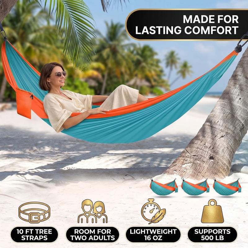 Portable Camping Hammock with Tree Straps – Lightweight Nylon Travel Hammock - 6