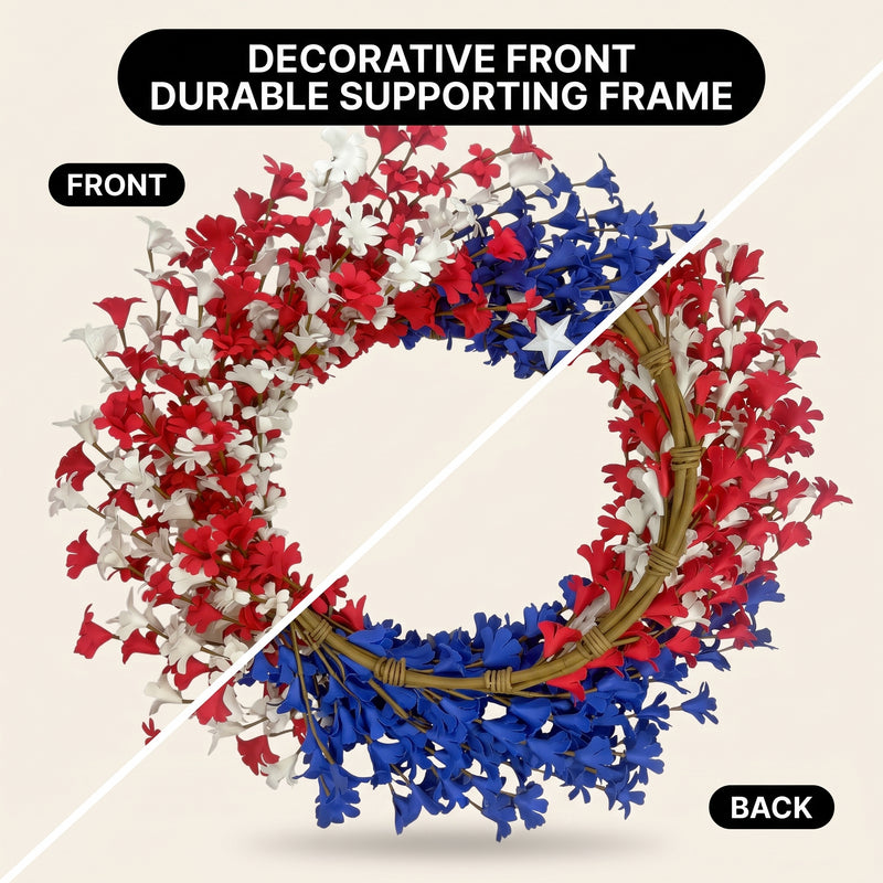 4TH OF JULY WREATH FOR FRONT DOOR – RED, WHITE & BLUE PATRIOTIC DÉCOR - 6