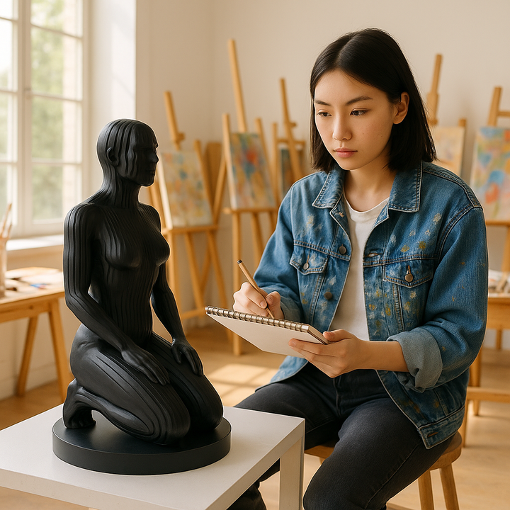 Exclusive Woman Pixel Matte Black Sculpture - Premium 18" Contemporary Digital Art Collection