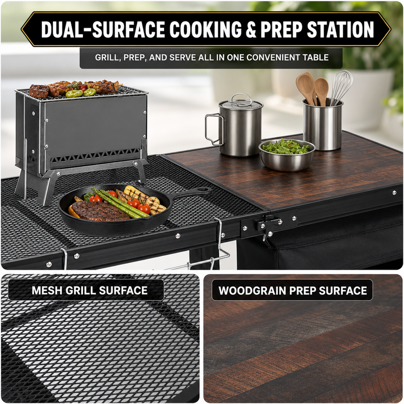 Camping Portable Cook Station/Kitchen Table, Folding Outdoor Cooking Table with Storage - 6