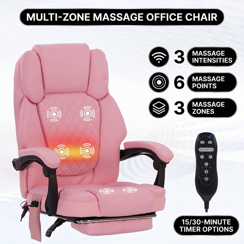 Executive Massage Office Chair with Heated Lumbar, Reclining Backrest & Extendable Footrest - 6
