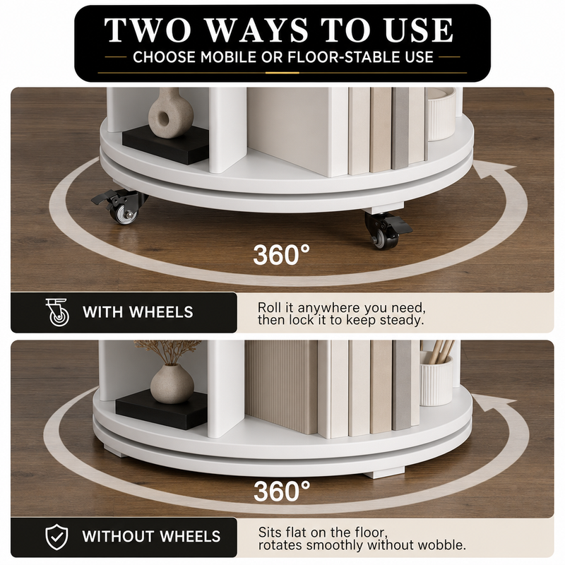 Rotating Bookshelf Tower – 360° Spinning Bookcase | 5 & 6-Tier, Solid Wood & MDF - 6