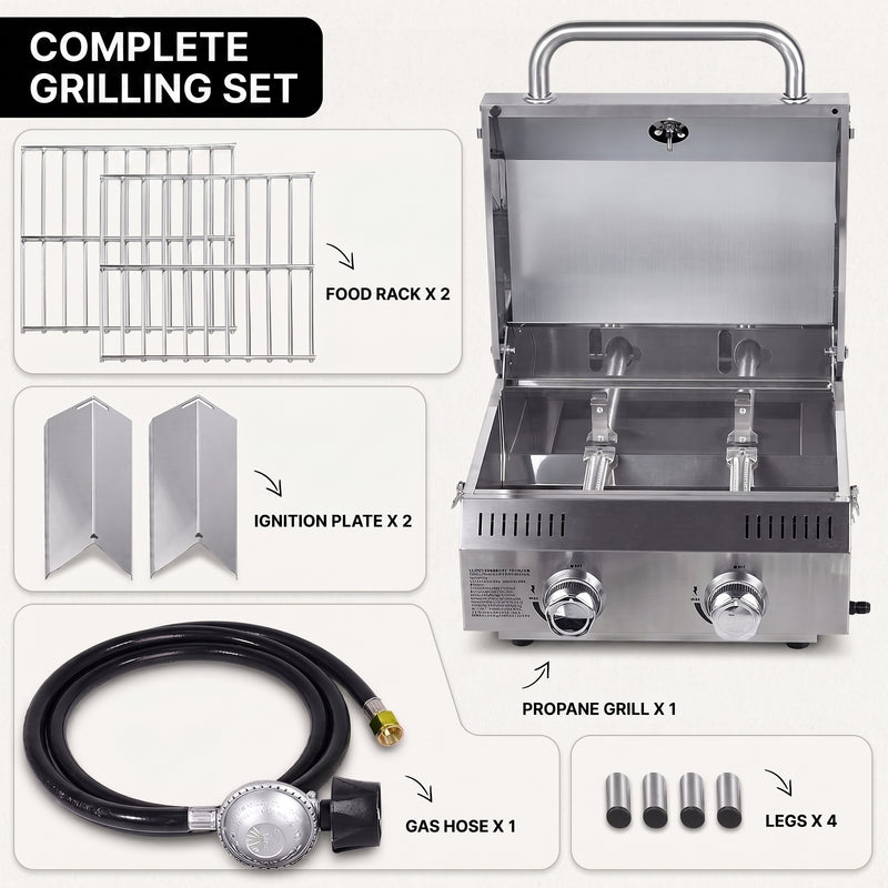 PORTABLE STAINLESS STEEL TABLETOP PROPANE GRILL – 2 & 3 BURNER OUTDOOR BBQ OPTIONS - 6