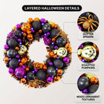 HALLOWEEN WREATH WITH LIGHTS FOR FRONT DOOR – PRE-LIT PUMPKIN, WITCH & GOTHIC PORCH DÉCOR - 6