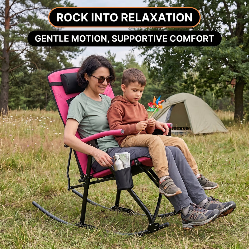 High Back Folding Rocking Camping Chair – Oversized Portable Outdoor Rocker with Cup Holder, Carry Bag & Heavy-Duty Steel Frame - 6