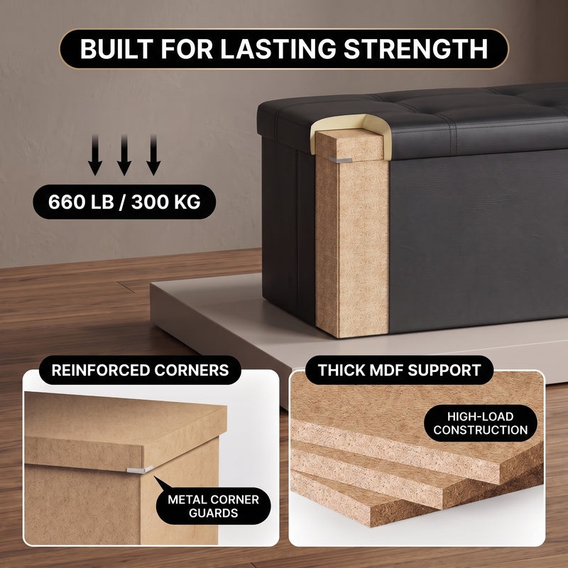BENCH WITH STORAGE – FOLDING OTTOMAN WITH PADDED SEAT - 6