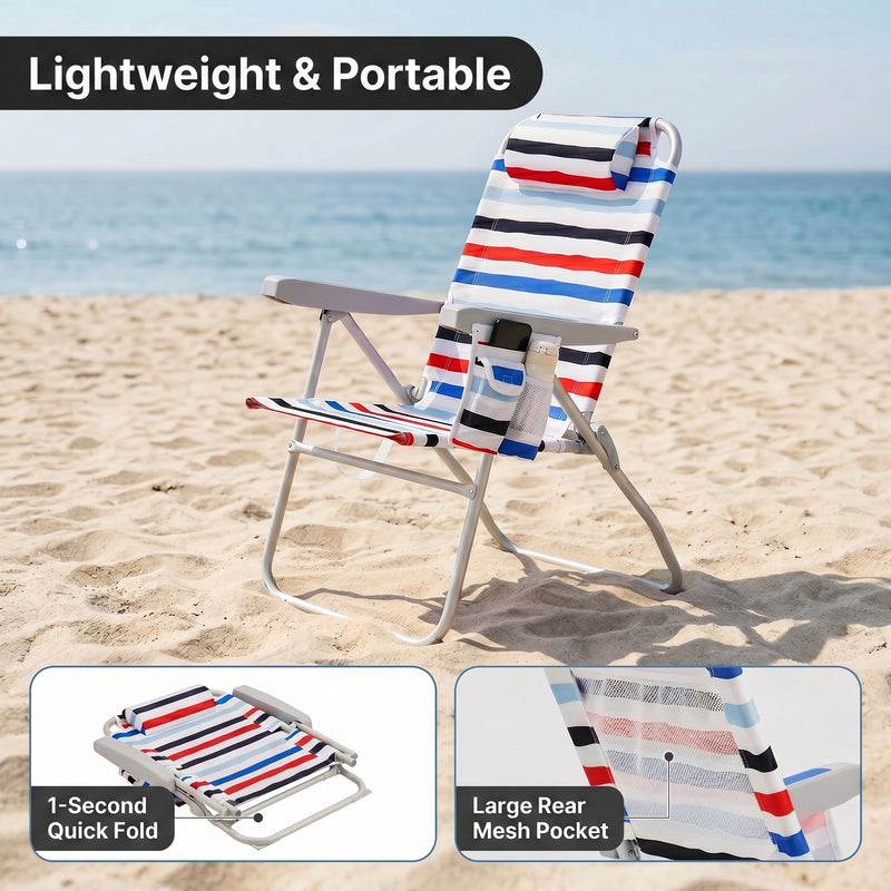 17" Big & Tall Oversized Beach Chairs 2-Pack – Heavy Duty Folding Outdoor Seating - 6