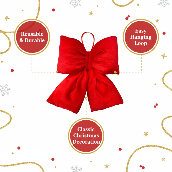 Festive Red Velvet Ribbon Bow with Sparkling Gold Trim - Elegant Holiday Tree Decoration or Gift Topper