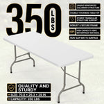6 FT FOLDING CAMPING TABLE – PORTABLE INDOOR OUTDOOR TABLE WITH WATERPROOF HDPE TOP & CARRY HANDLE - 6