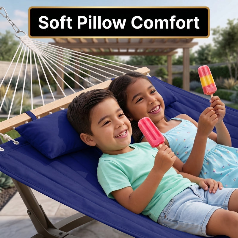 2-Person Quilted Outdoor Hammock 12FT – Double Layer with Pillow & Storage - 6