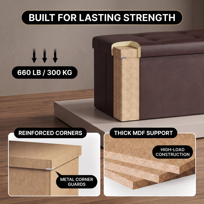 BENCH WITH STORAGE – FOLDING OTTOMAN WITH PADDED SEAT - 6