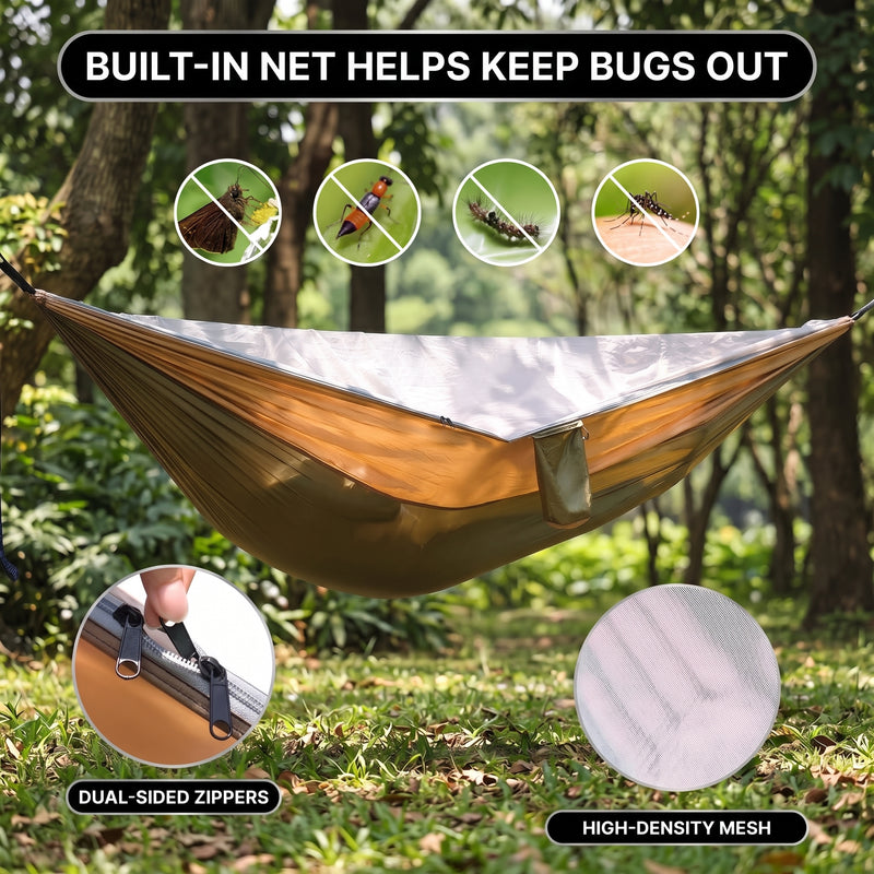 DOUBLE CAMPING HAMMOCK WITH REVERSIBLE BUG NET – 2 PERSON, 660 LB - 6