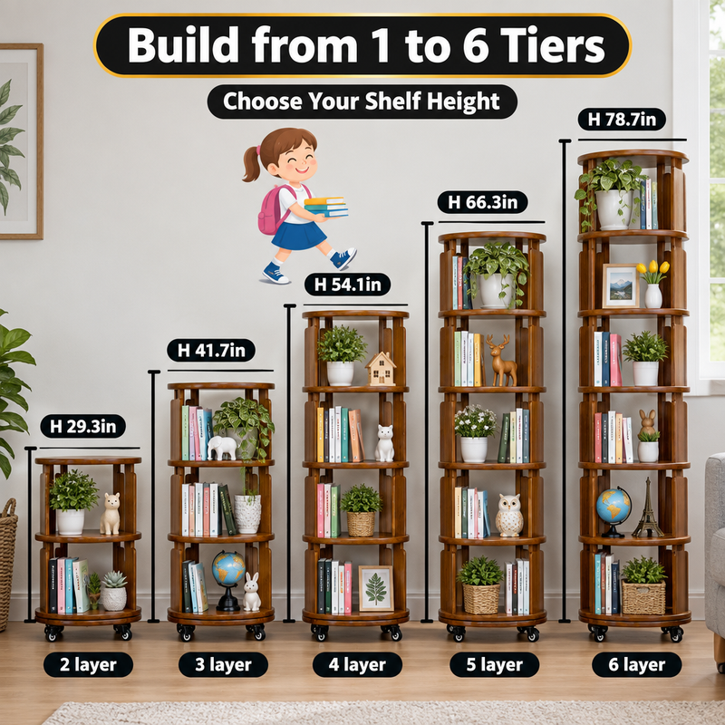 Rotating Bookshelf Tower – 360° Spinning Bookcase | 5 & 6-Tier, Solid Wood & MDF - 6