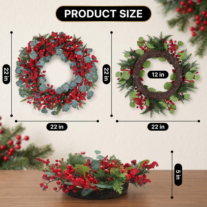 CHRISTMAS BERRY WREATH FOR FRONT DOOR – WINTER PINE HOLIDAY DÉCOR - 6
