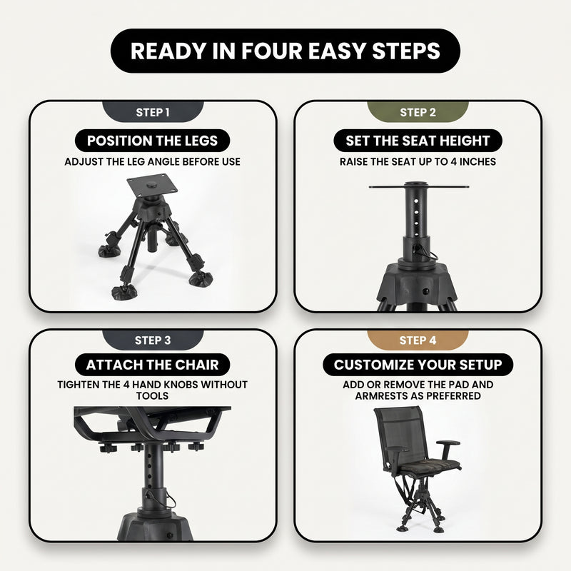 360° Swivel Hunting Chair with Adjustable Legs & Rifle Rest – Portable Tripod Seat - 6