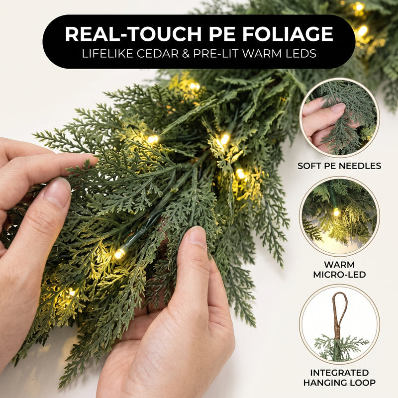 CHRISTMAS GARLAND WITH LIGHTS – PRE-LIT HOLIDAY GREENERY - 6