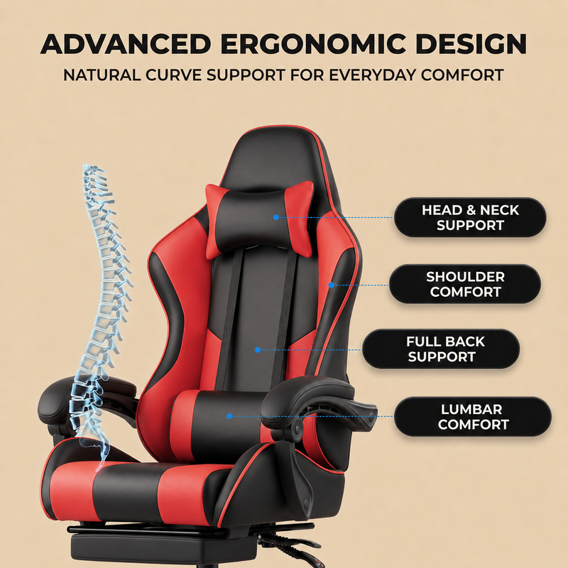 GAMING CHAIR WITH FOOTREST – LUMBAR SUPPORT & 360° SWIVEL - 6