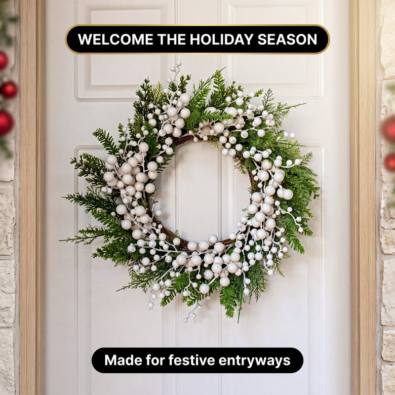 CHRISTMAS BERRY WREATH FOR FRONT DOOR – WINTER PINE HOLIDAY DÉCOR - 6