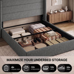 Lift-Up Storage Bed Frame with Upholstered Wingback Headboard - 6