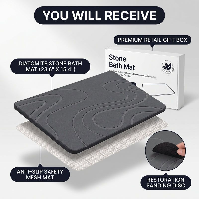 STONE BATH MAT – QUICK-DRY DIATOMACEOUS EARTH SHOWER MAT - 6