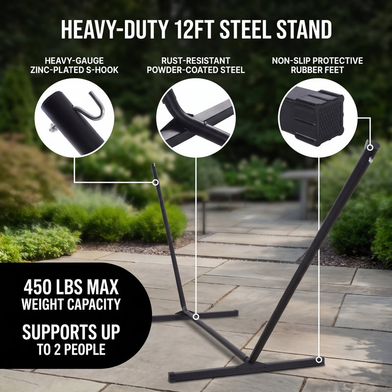 2-Person Hammock with Adjustable-Height Stand, Pillow & Carrying Bag - 6