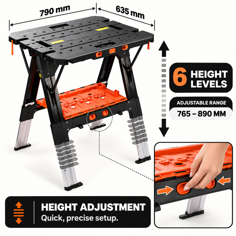 Portable Workbench & Folding Sawhorse – 2-in-1 Work Table - 6