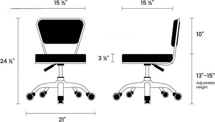 Nordic Short Stool Adjustable 13-15 Rolling Pneumatic, Paded Shower Bench Back-Support