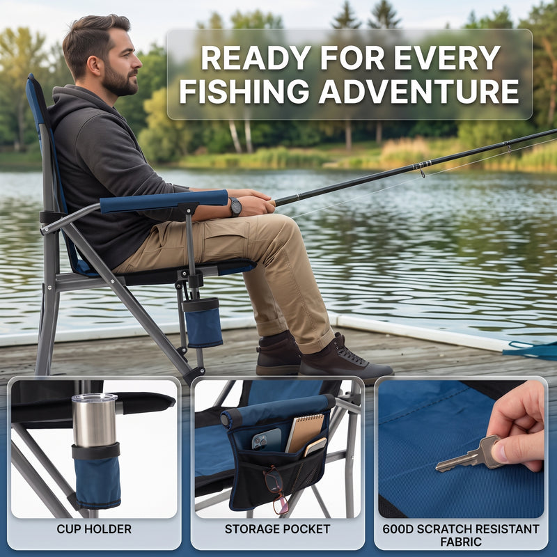Heavy Duty Portable Folding Camping Chair with Cup Holder & Cooler Pocket - 6