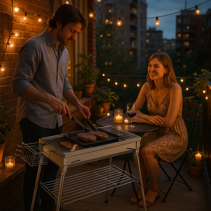 Premium Stainless Steel Foldable Charcoal Grill with Advanced Ventilation System