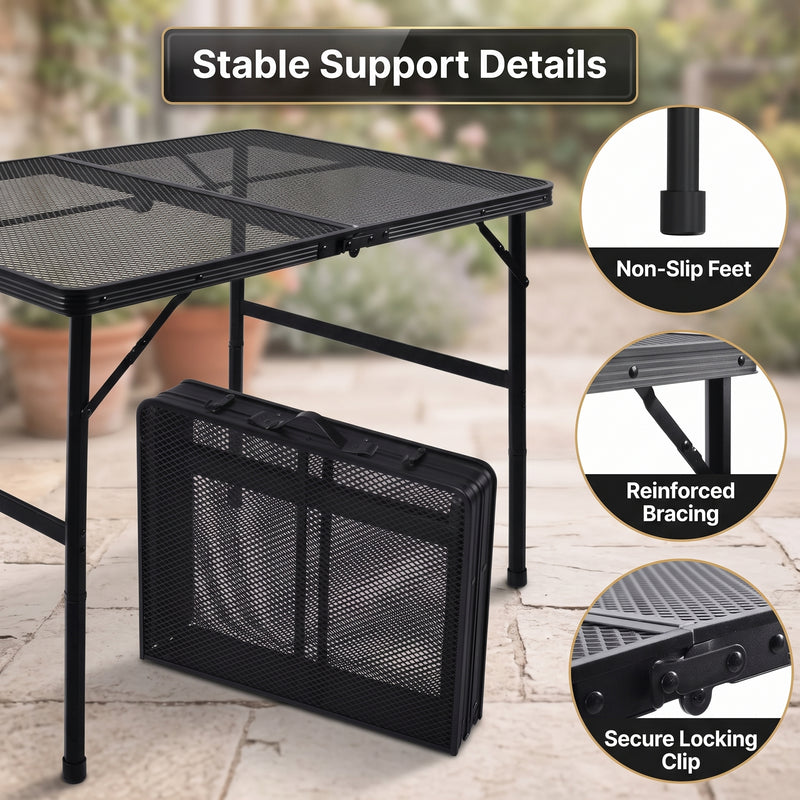 Foldable Camping Table Collapsible Picnic Aluminum Alloy Grill Stand - 6