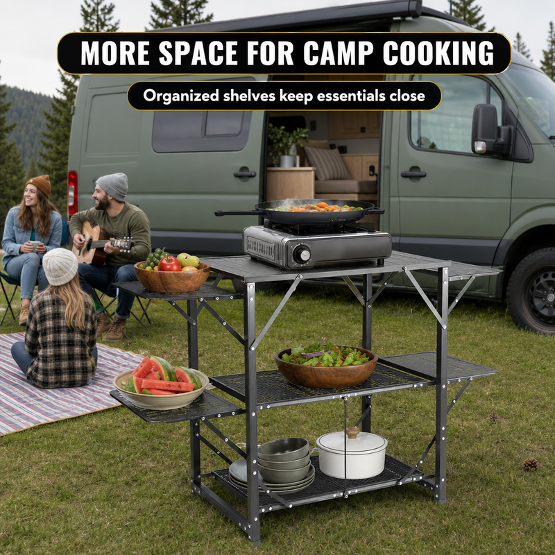 Camping Portable Cook Station/Kitchen Table, Folding Outdoor Cooking Table with Storage - 6