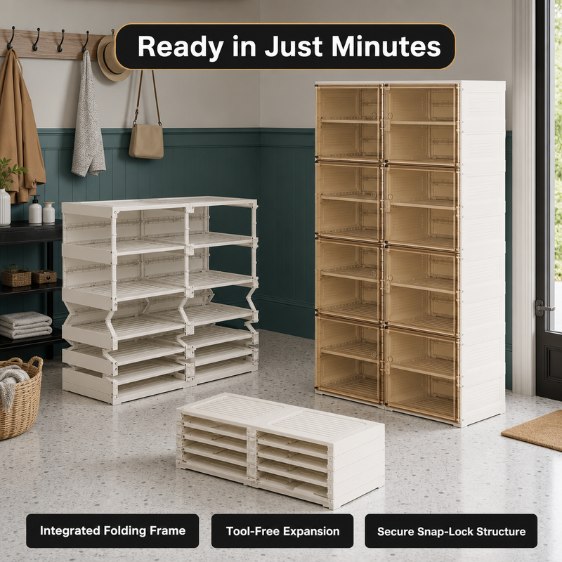 Foldable Shoe Cabinet with Doors – Slim Entryway Shoe Storage Organizer - 6