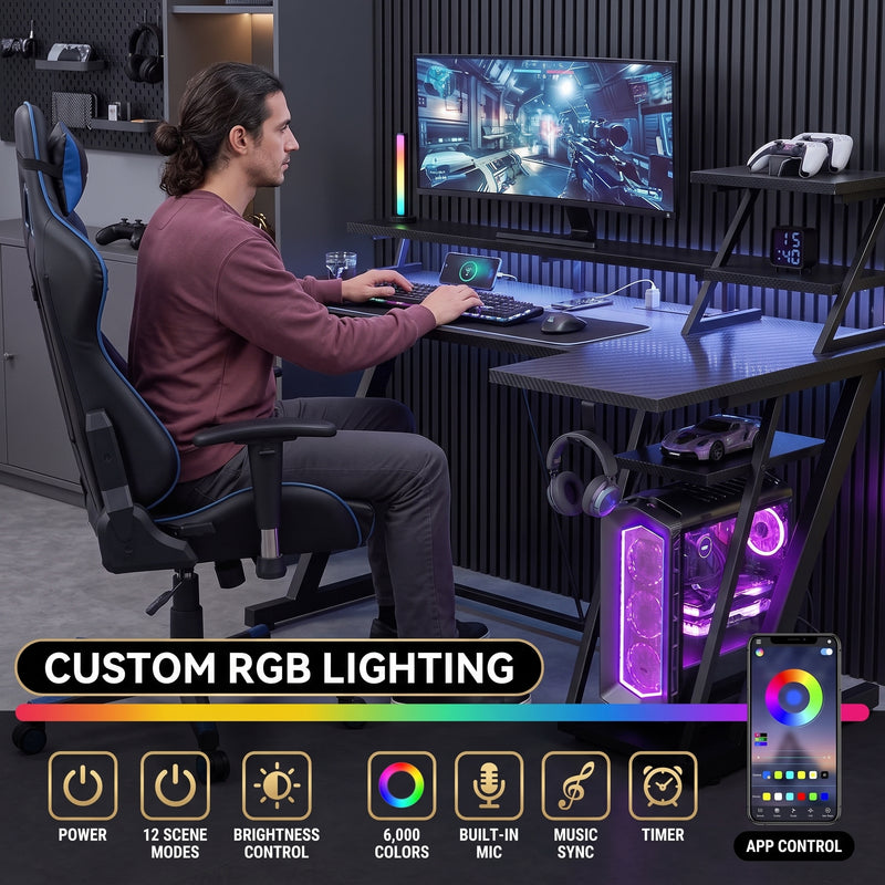 L-SHAPED GAMING DESK – LED LIGHTS & POWER OUTLETS - 6