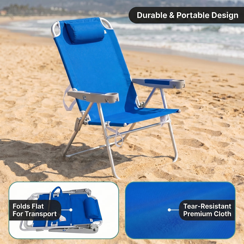 17" Big & Tall Oversized Beach Chairs 2-Pack – Heavy Duty Folding Outdoor Seating - 6