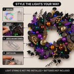 HALLOWEEN WREATH WITH LIGHTS FOR FRONT DOOR – PRE-LIT PUMPKIN, WITCH & GOTHIC PORCH DÉCOR - 6