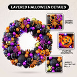 HALLOWEEN WREATH WITH LIGHTS FOR FRONT DOOR – PRE-LIT PUMPKIN, WITCH & GOTHIC PORCH DÉCOR - 6