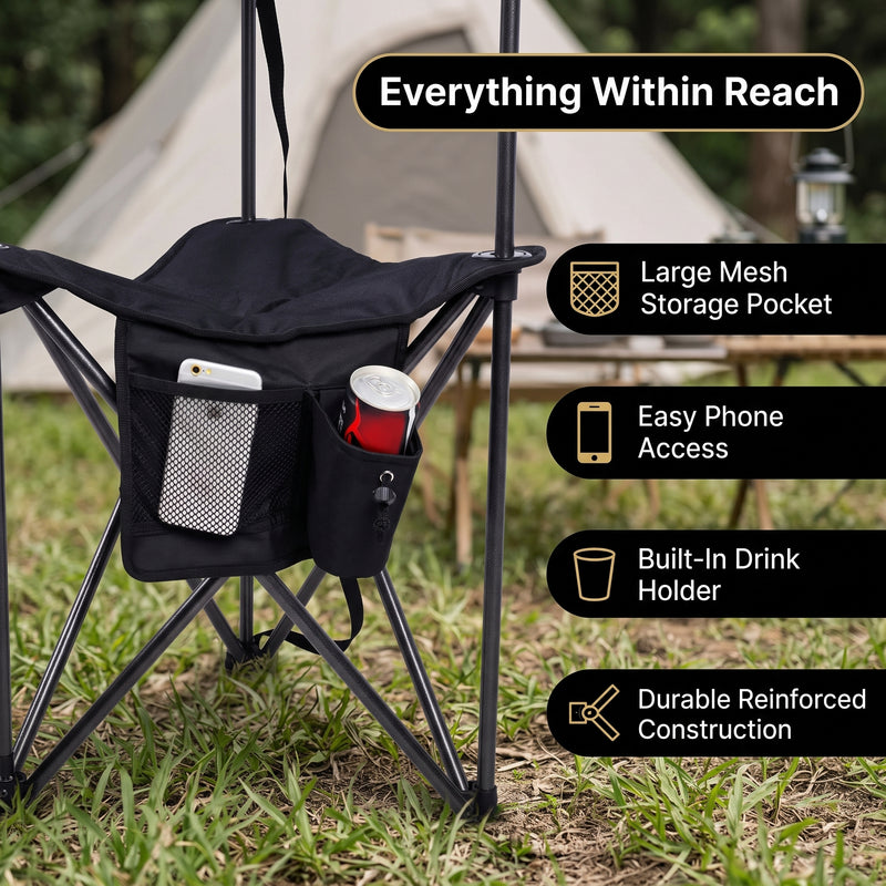 Tri-Lite Stool w/Back, Lightweight Portable Fishing Chair w/Cupholder and Carry Strap, Supports 225-Lb, Portable Outdoor Chair for the Hunting Blind, Camping, Travel, Hiking - 6