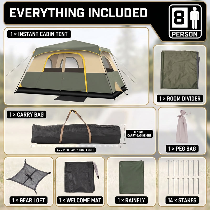 8–10 Person Instant Cabin Camping Tent with Room Divider - 6