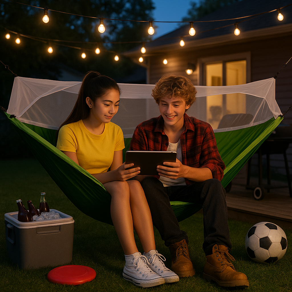 Double Camping Hammock with Mosquito Net - 2 Person Lightweight Parachute Nylon Hammock for Outdoor Travel, Backpacking & Camping - 450lb Weight Capacity