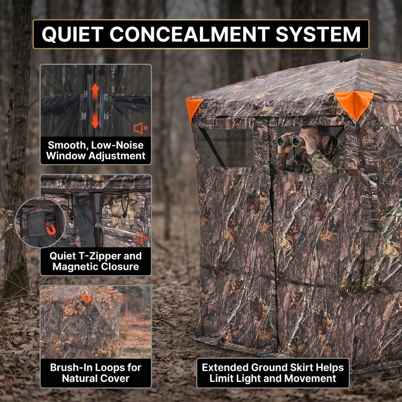Silent Pop Up Hunting Blind with 270° See Through View – Waterproof Camo Ground Blind Tent for Turkey and Deer Hunting, 1-7 Person Capacity - 6