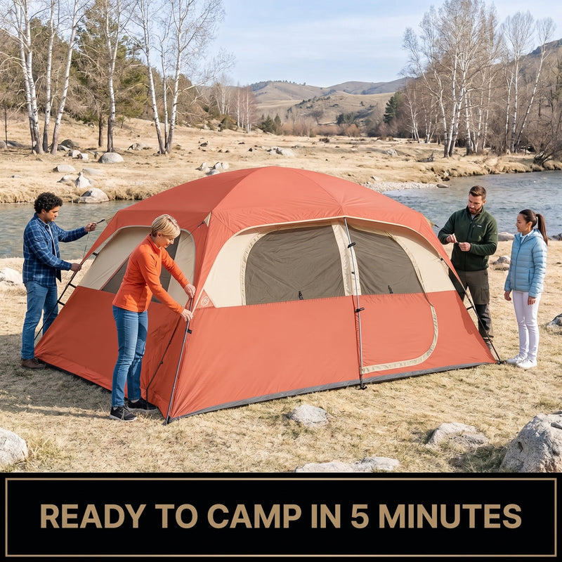 5–8 PERSON FAMILY DOME CAMPING TENT – WATERPROOF OUTDOOR TENT WITH RAINFLY & CARRY BAG - 6