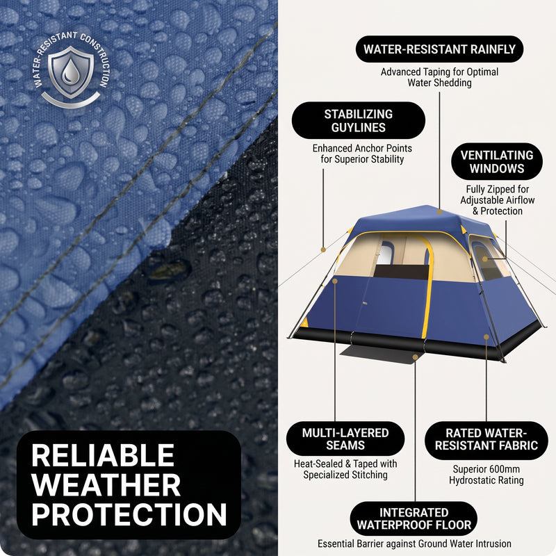 4-6 PERSON INSTANT CABIN CAMPING TENT – WATERPROOF FAMILY TENT WITH RAINFLY & CARRY BAG - 6