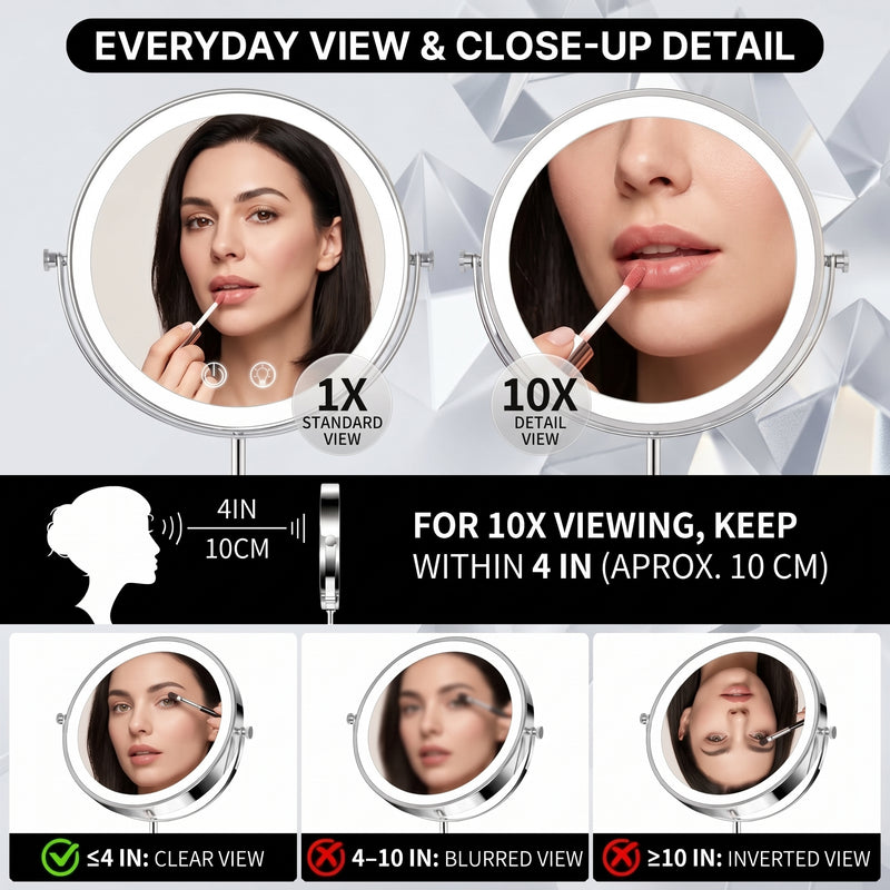 Double-Sided Magnifying Makeup Mirror – LED, Rechargeable, Height-Adjustable - 6