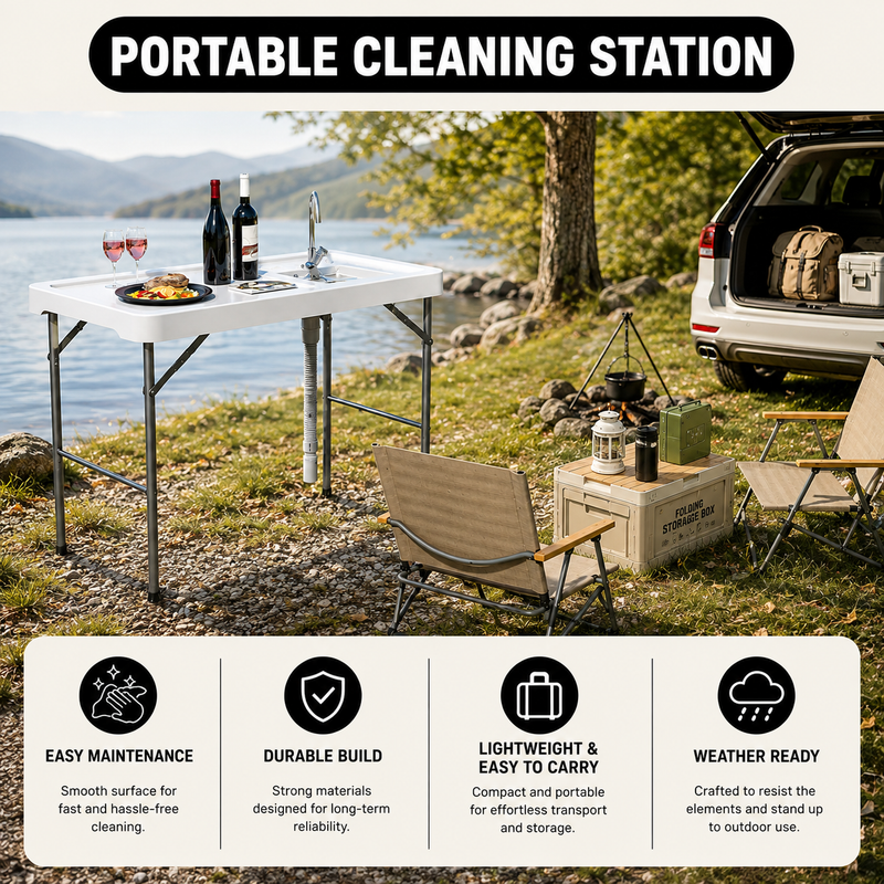 Folding Fish Cleaning Table with Sink & Sprayer Options - 6