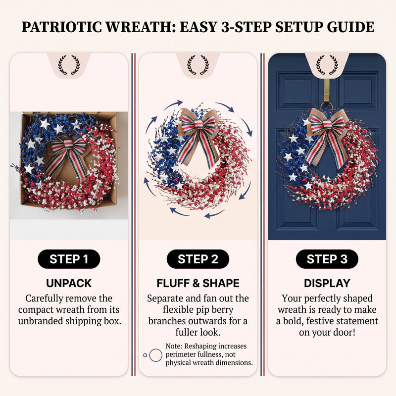 4TH OF JULY WREATH FOR FRONT DOOR – RED, WHITE & BLUE PATRIOTIC DÉCOR - 6