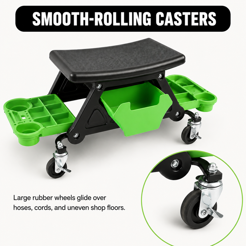 Mobile Mechanic Toolbox Seat with Drawers - Rolling Mechanic Stool with Sliding Tool Tray, Shop Stool with Wheels for Garage & Workshop, Auto Repair - 6