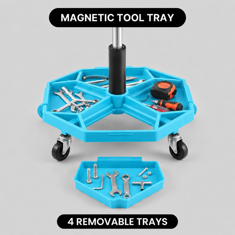 360° Swivel Pneumatic Mechanic Stool — 300–330 lbs Capacity, Padded Seat | Trufairs - 6