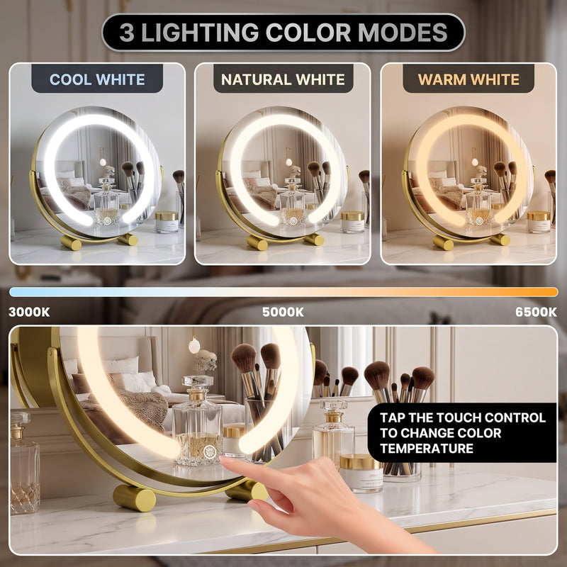 LED Vanity Mirror with Halo Lights – Dimmable, Touch Control, 360° Rotation - 6