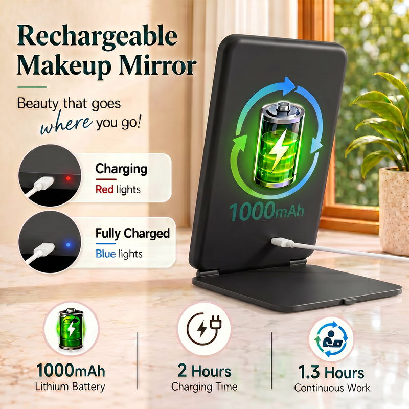Portable LED Makeup Mirror – Rechargeable, Adjustable Brightness, Compact & Travel-Friendly - 6