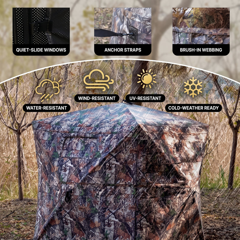 SucceBuy Hunting Blind, 270° & 360° See Through Ground Blind, 2-3 Person / 3-4 Person Pop Up Deer Blind for Hunting with Carrying Bag, Portable Tent - 6